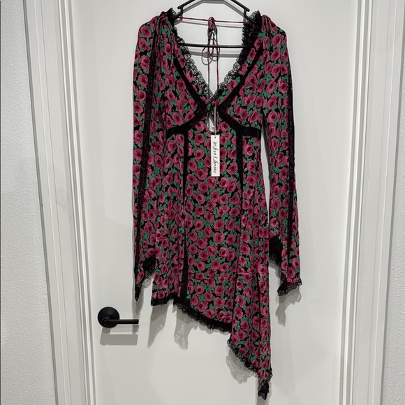 For Love and Lemons Brunello Asymmetrical Floral Black and Pink Dress - XS - Picture 4 of 6